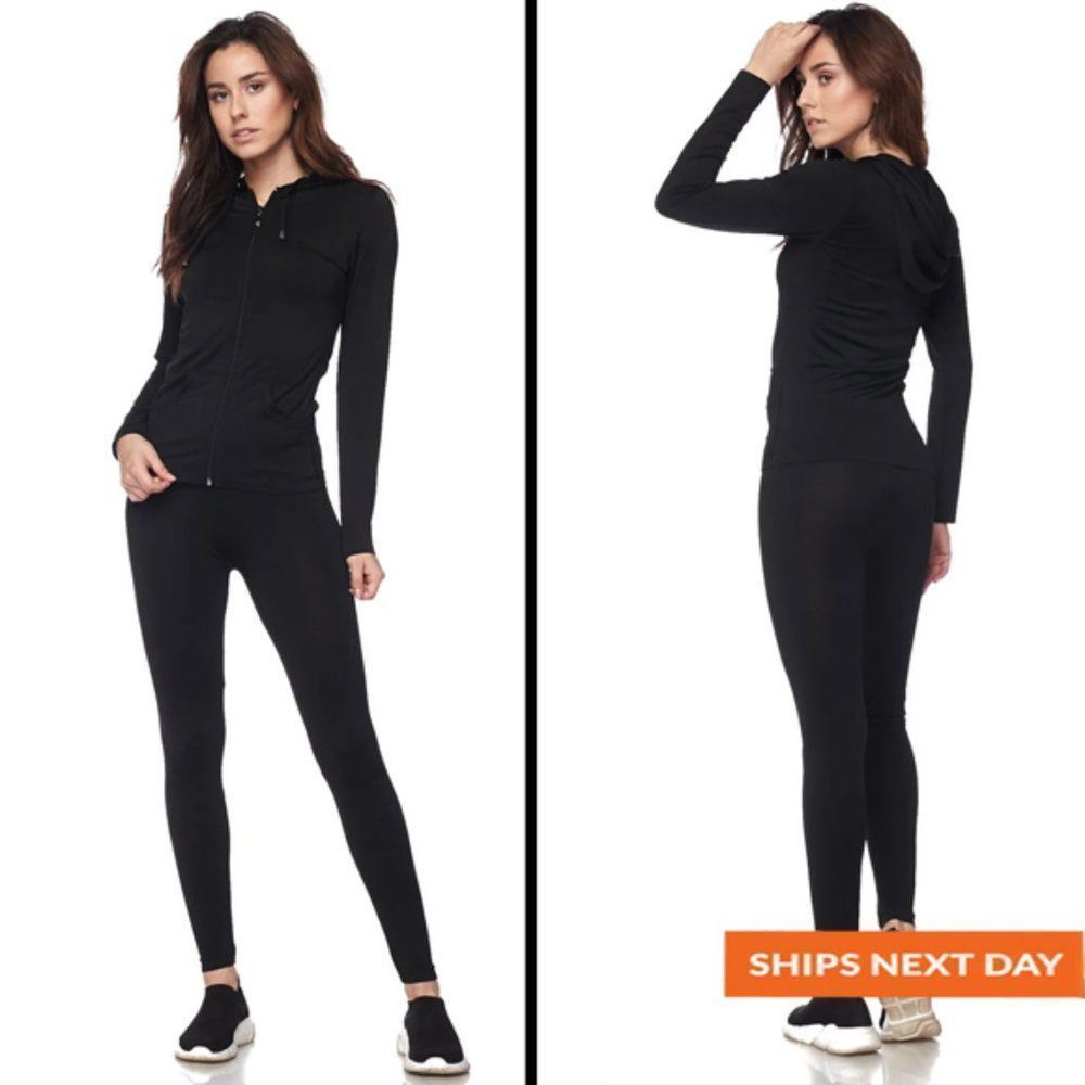 Seamless Zip Hooded Jacket 2 Piece Sport Set - Activewear Set - Breathable